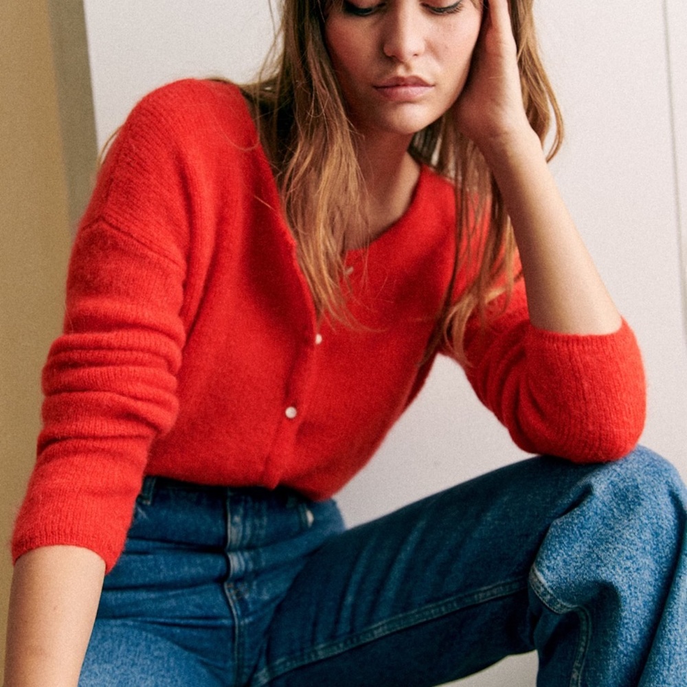 Sezane Gaspard Cardigan Sweater in Red